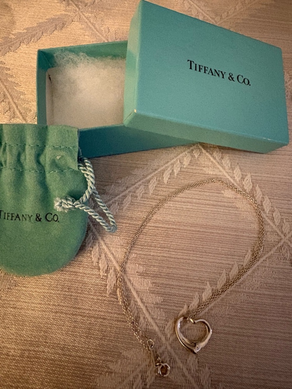 Tiffany & Co. .925 Silver Open Heart Necklace with Tiffany Blue Box and Pouch